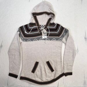 Artesania Women's Alpaca Blend Hooded Sweater Tunic Tan Brown M Handmade Peru